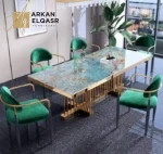 طاولة طعام مستطيلة رخامية بتصميم حديث