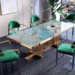 طاولة طعام مستطيلة رخامية بتصميم حديث