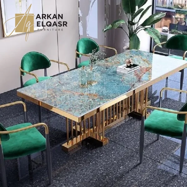 طاولة طعام مستطيلة رخامية بتصميم حديث