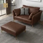 طقم كنب جلد فاخر 3+2+1 – تصميم فخم بخياطة بارزة – قاعدة خشبية متينة – تنجيد ناعم بلون بني داكن