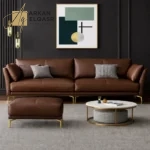 طقم كنب جلد فاخر 3+2+1 – تصميم فخم بخياطة بارزة – قاعدة خشبية متينة – تنجيد ناعم بلون بني داكن
