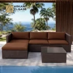 كنب زاوية خارجي بتصميم مميز – مقاوم للعوامل الجوية – وسائد مريحة وقماش عالي الجودة – مثالي للجلسات الخارجية