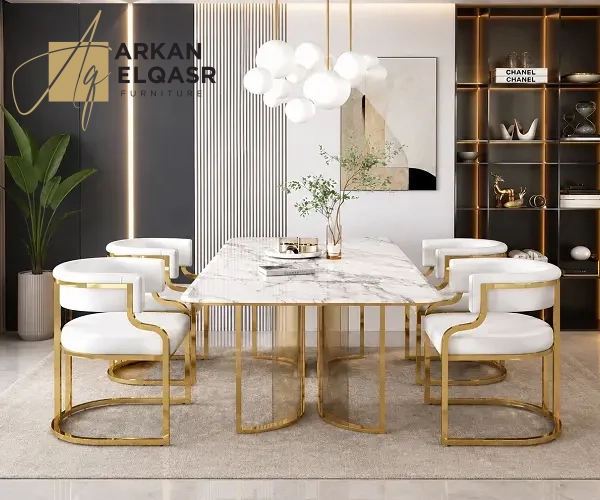 طاولة طعام مع كراسي رخامية فاخرة