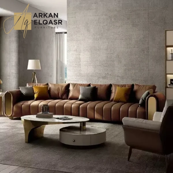 كنبة من الجلد الطبيعى الفاخر بتصميم عصرى
