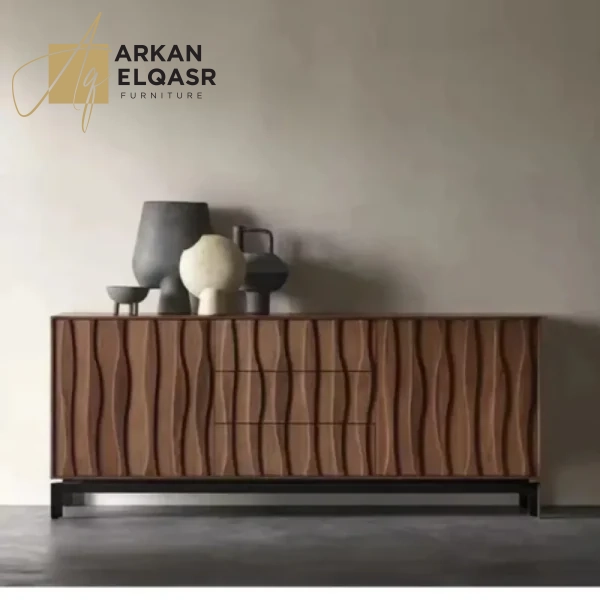بوفيه سفرة خشبي بتصميم هندسي عصري وتفاصيل بارزة (1)