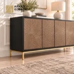 بوفيه مودرن خشبي فاخر بتفاصيل ذهبية وتصميم مميز