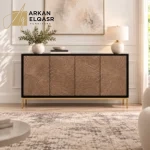بوفيه مودرن خشبي فاخر بتفاصيل ذهبية وتصميم مميز
