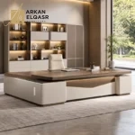 مكتب مودرن فاخر بتصميم عصري أنيق وخزائن جانبية للتخزين