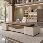 مكتب مودرن فاخر بتصميم عصري أنيق وخزائن جانبية للتخزين