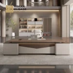 مكتب مودرن فاخر بتصميم عصري أنيق وخزائن جانبية للتخزين